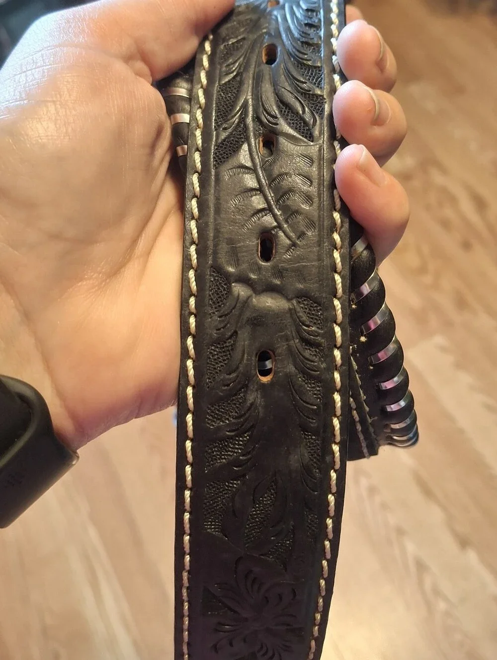 TONY LAMA Black Braided Leather Men's Bracelet with Silver Accents